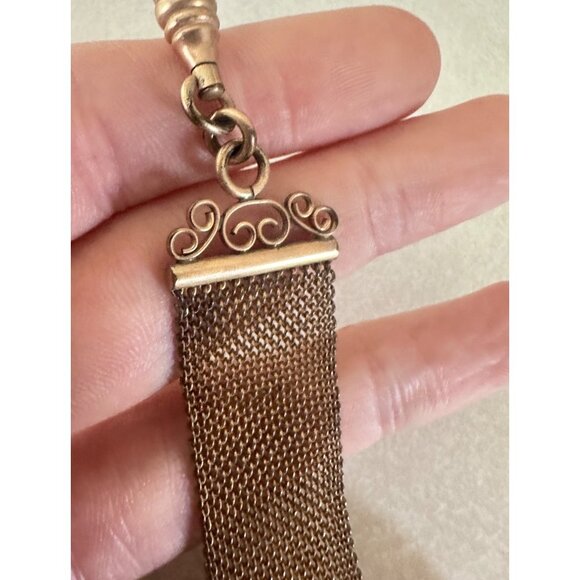 F&B antique Victorian 1800s rose gold filled mesh watch chain fob brooch pin - Picture 6 of 9